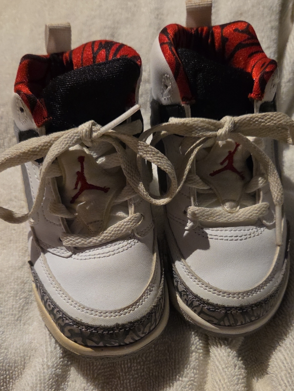 Jordan Kids White and Red Basketball Sneakers with Elephant Print